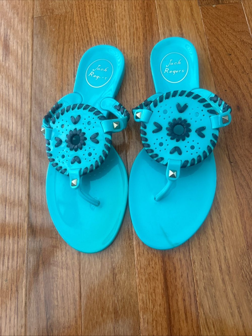 Jack Rogers Turquoise & Navy Medallion Jelly Sandals size 7